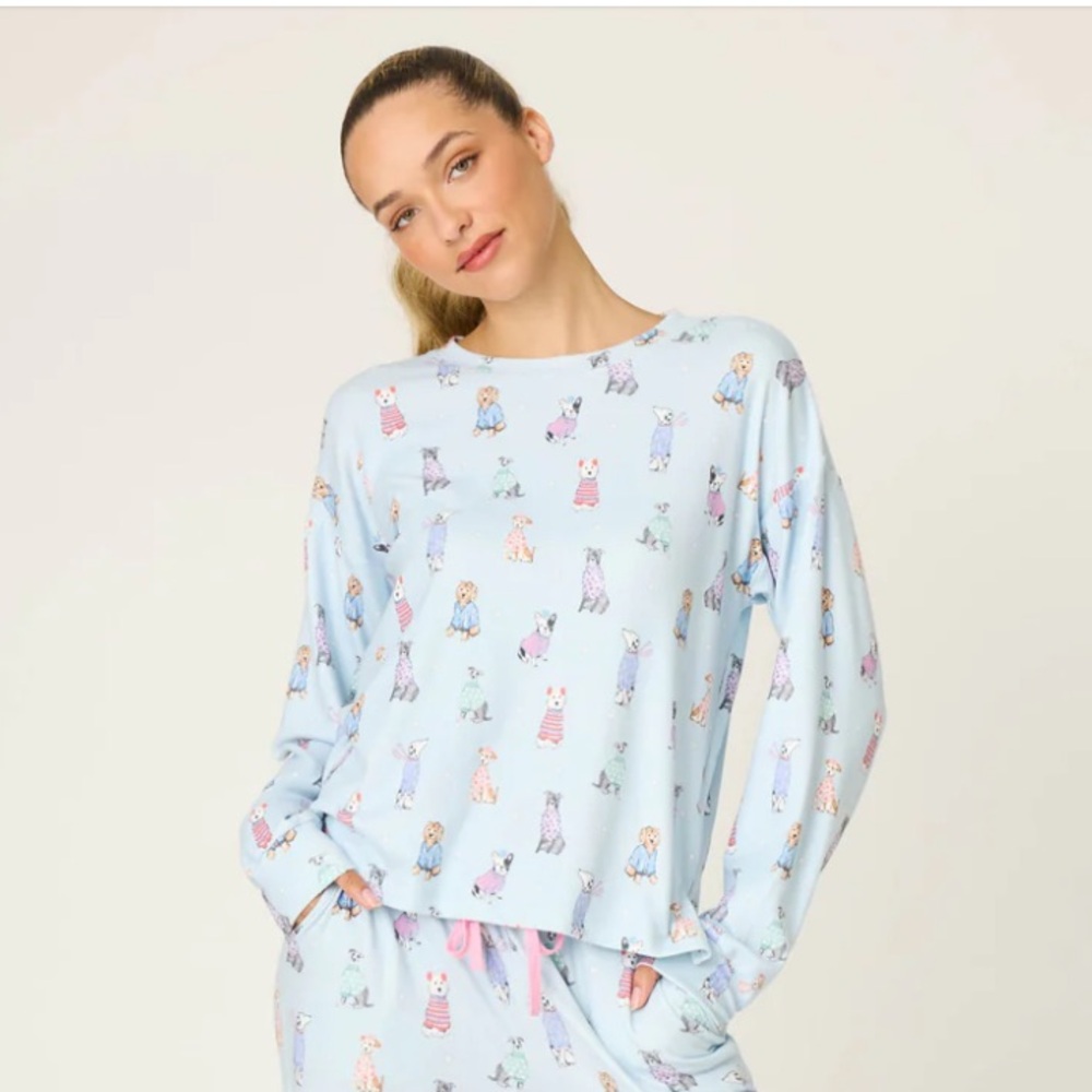 PJ Salvage Doggone cold dog print pointelle long sleeve top.